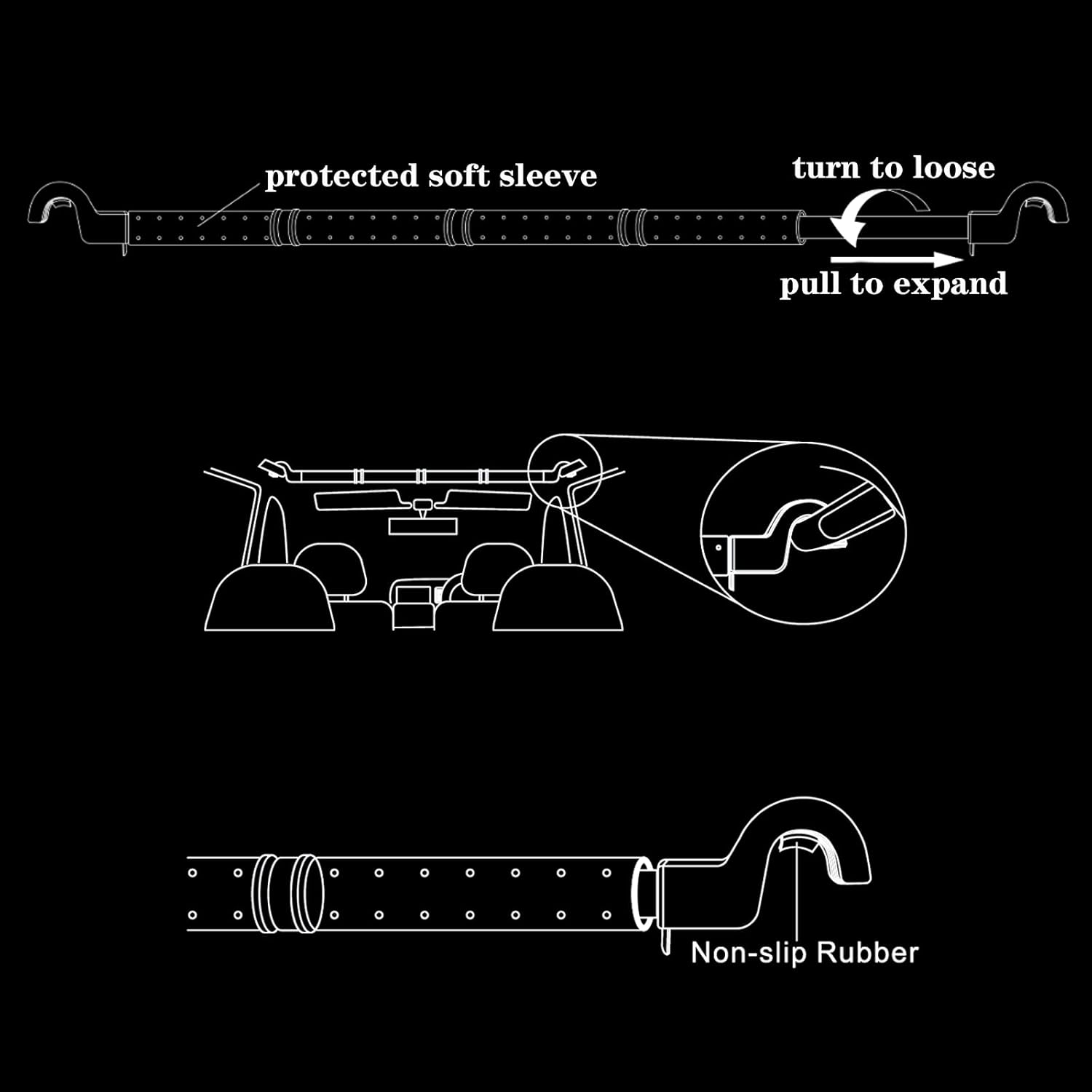 LITTLEMOLE Car Fishing 4 Rod Holder Adjustable 35 to 57 Inch, Heavy Duty Vehicle Fishing Pole Rack for SUV, Wagons, Van